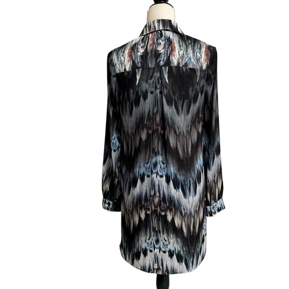 Haute Hippie Feather Print Lace Up Mini Dress 4 Boho Silky Designer Night Out - Picture 14 of 16